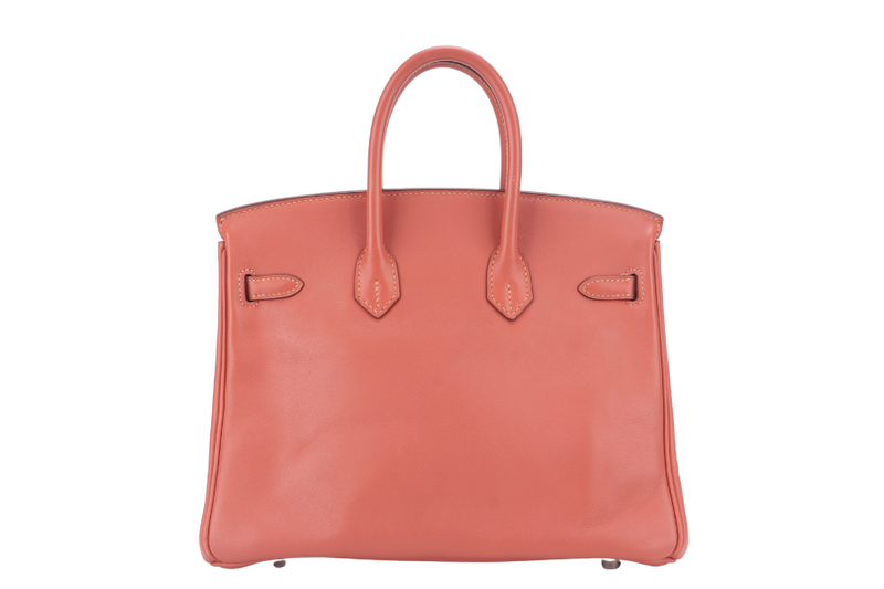 HERMES BIRKIN 25 ROSY PINK SWIFT LEATHER SILVER HARDWARE STAMP L (YEAR 2008) WITH LOCK, KEYS, NO DUST COVER