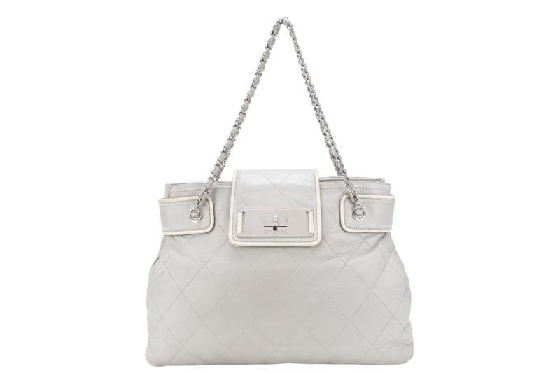 CHANEL MADEMOISELLE LOCK EAST WEST (1257xxxx) SHOPPING TOTE GREY CALFSKIN SILVER HARDWARE NO DUST COVER