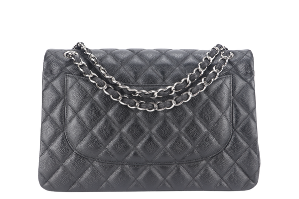 CHANEL CLASSIC DOUBLE FLAP BAG JUMBO BLACK CAVIAR SILVER HARDWARE (1803xxxx) NO DUST COVER
