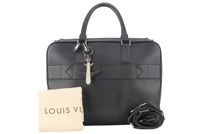 LOUIS VUITTON GREY TAIGA LEATHER DOCUMENT BAG WITH DUST COVER, LOCK&KEYS