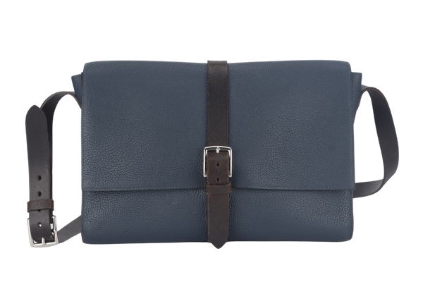 HERMES ETRIVIERE MESSENGER BAG BLUE CLEMENCE LEATHER SILVER HARDWARE STAMP R SQUARE (YEAR 2014) NO DUST COVER