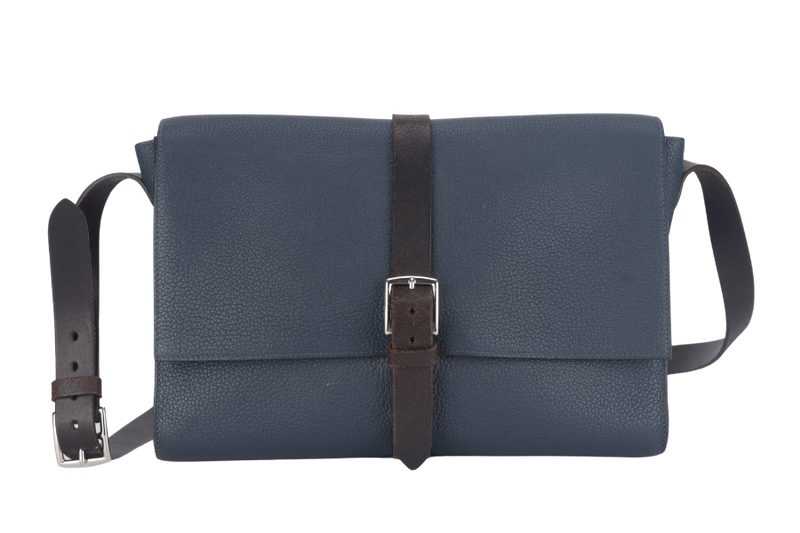 HERMES ETRIVIERE MESSENGER BAG BLUE CLEMENCE LEATHER SILVER HARDWARE STAMP R SQUARE (YEAR 2014) NO DUST COVER