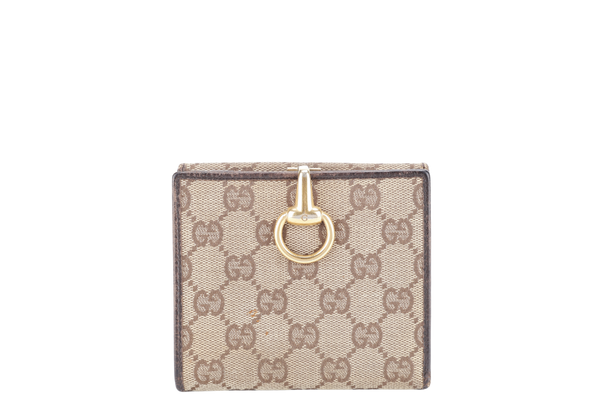 GUCCI GG HORSEBIT COMPACT WALLET CANVAS GOLD HARDWARE WITH BOX