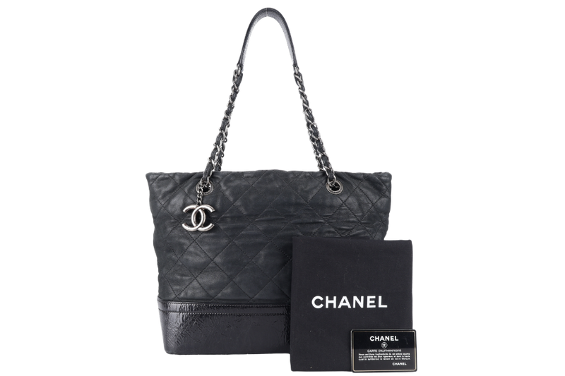 CHANEL VIP TOTE BLACK QUILTED IREDESCENT CALFSKIN LEATHER RUTHENIUM HARDWARE 1494xxxx SILVER HARDWARE WITH CARD AND DUST COVER