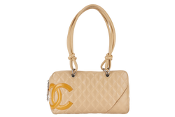 CHANEL VINTAGE CAMBON BOWLER BAG (1023xxxx) BEIGE LAMBSKIN WITH DUST COVER AND BOX