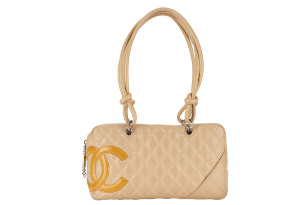 CHANEL VINTAGE CAMBON BOWLER BAG (1023xxxx) BEIGE LAMBSKIN WITH DUST COVER AND BOX