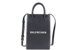 BALENCIAGA SHOPPING PHONE HOLDER BAG BLACK LEATHER SILVER HARDWARE NO DUST COVER