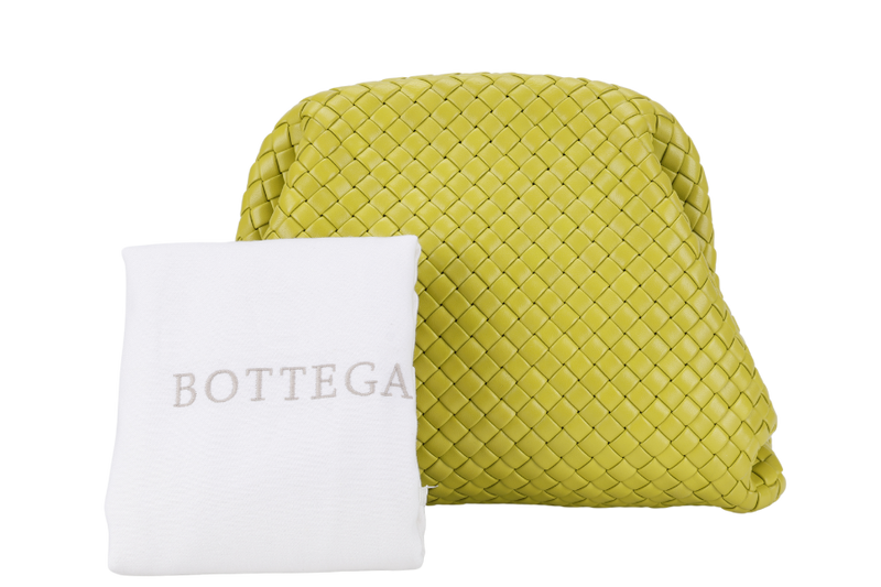 BOTTEGA VENETA FRAME CLUTCH NEON GREEN INTRECCIATO LEATHER WITH DUST COVER