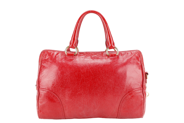 PRADA BL0822 RED VITELLO SHINE LEATHER ZIP TOTE BAG WITH CARD, STRAPS, KEYS & LOCK AND DUST COVER