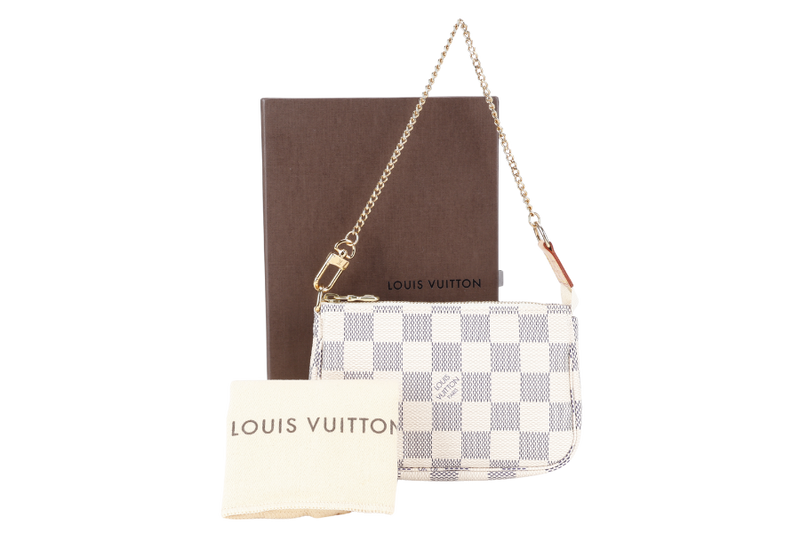 LOUIS VUITTON N58010 MINI POCHETTE ACCESSORIES DAMIER AZUR CANVAS GOLD HARDWARE WITH DUST COVER AND BOX