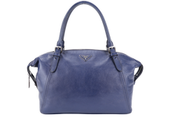 PRADA BR4998 BLUE LARGE LEATHER BOSTON BAG SILVER HARDWARE WITH KEYS & LOCK NO DUST COVER