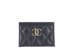 CHANEL BLACK CAVIAR CARD CASE MICROCHIP (X6XPxxxx) LIGHT GOLD HARDWARE WITH DUST COVER AND BOX