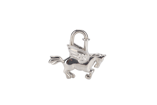 HERMES SILVER PLATED PEGASUS CADENA LOCK CHARM WITH BOX