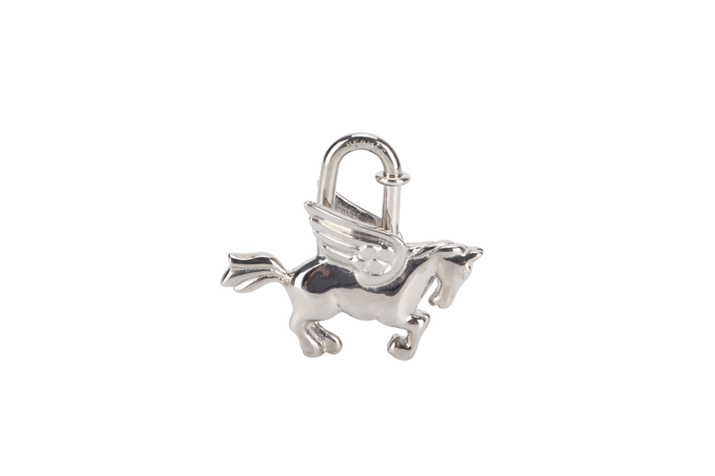 HERMES SILVER PLATED PEGASUS CADENA LOCK CHARM WITH BOX