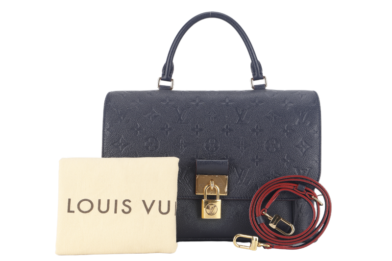 LOUIS VUITTON MARIGNAN BLUE MONOGRAM EMPREINTE LEATHER GOLD HARDWARE WITH STRAPS AND DUST COVER