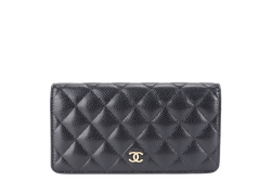 CHANEL BLACK QUILTED CAVIAR LEATHER L YEN CONTINENTAL WALLET (2446xxxx) GOLD HARDWARE WITH CARD NO DUST COVER