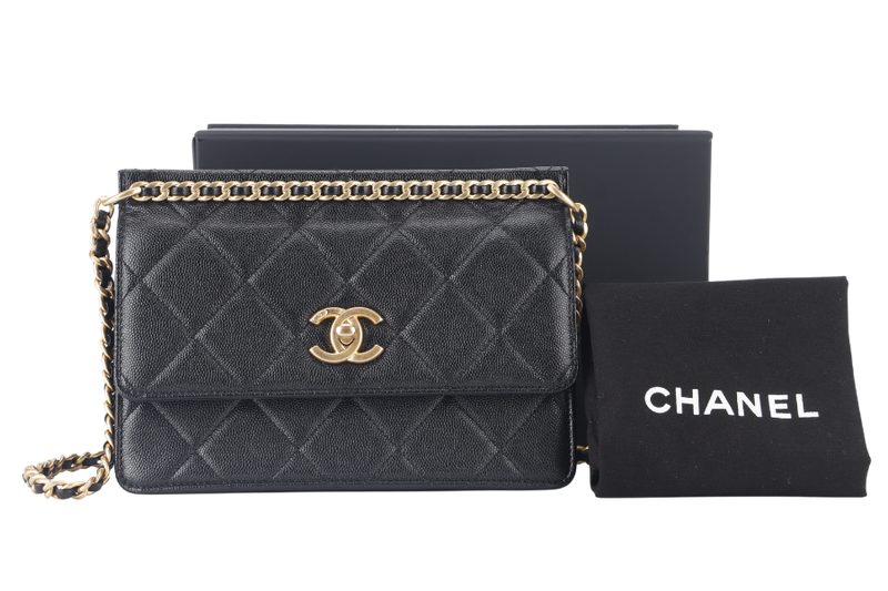 CHANEL 23A CHAIN SHOULDER BAG MICROCHIP (GCNHxxxx) BLACK CAVIAR LEATHER GOLD HARDWARE WITH DUST COVER AND BOX