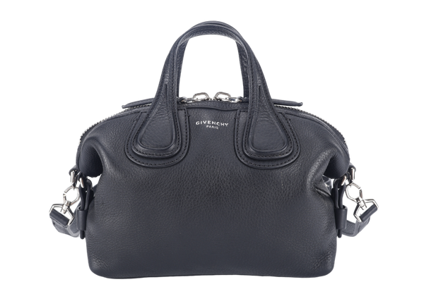 GIVENCHY NIGHTINGALE SATCHEL BLACK LEATHER SILVER HARDWARE WITH STRAPS AND DUST COVER