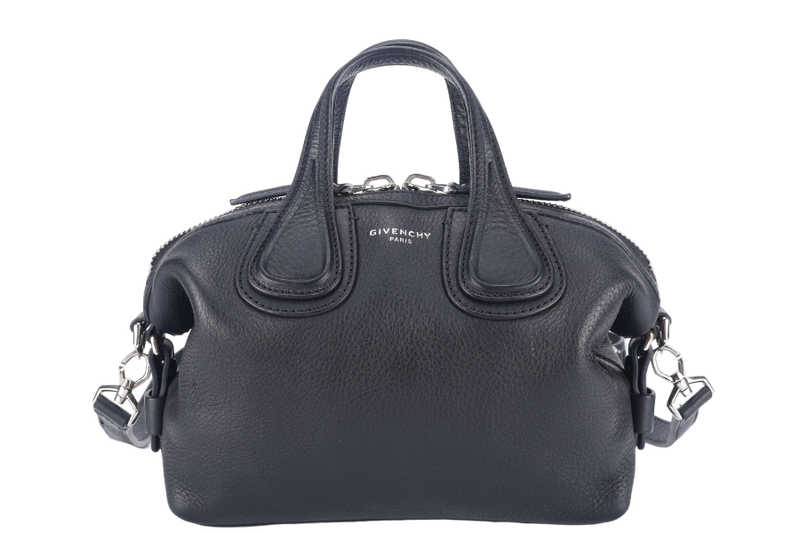 GIVENCHY NIGHTINGALE SATCHEL BLACK LEATHER SILVER HARDWARE WITH STRAPS AND DUST COVER