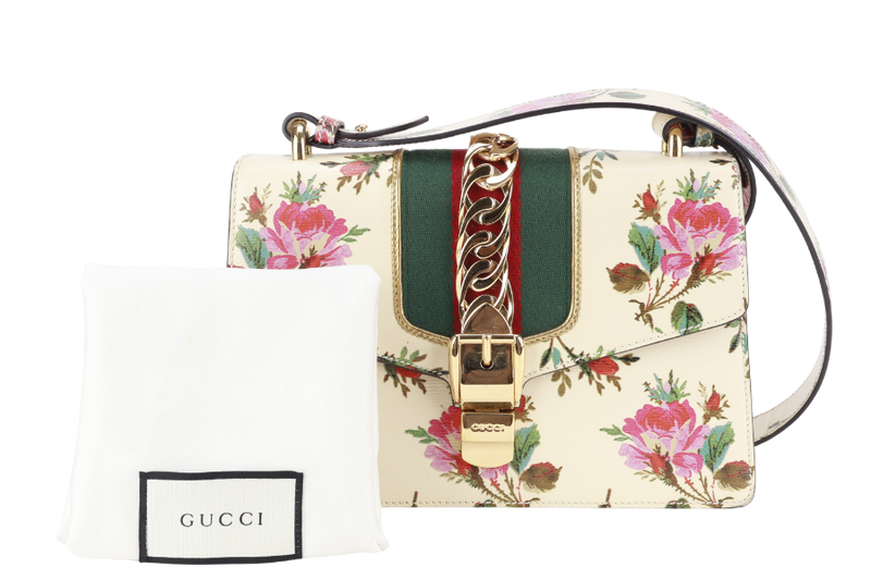 GUCCI SYLVIE FLORAL MEDIUM LEATHER GOLD HARDWARE NO DUST COVER