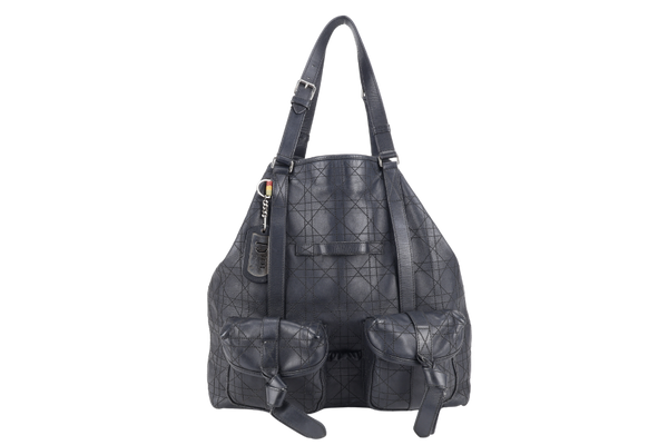 CHRISTIAN DIOR SHOULDER BAG (03-BM-1014) BLACK CANNAGE PATTERNED LEATHER SILVER HARDWARE NO DUST COVER