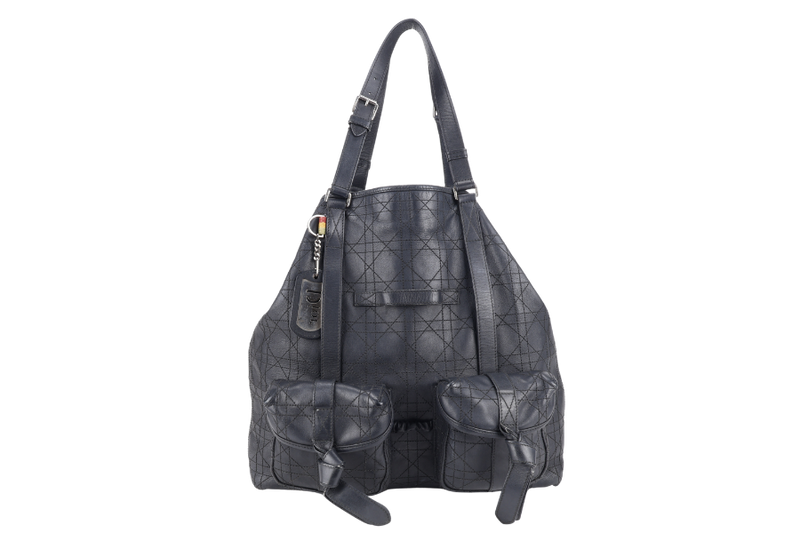 CHRISTIAN DIOR SHOULDER BAG (03-BM-1014) BLACK CANNAGE PATTERNED LEATHER SILVER HARDWARE NO DUST COVER