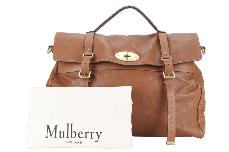 MULBERRY OVERSIZED ALEXA TAN OAK BUFFALO LEATHER SATCHEL BAG GOLD HARDWARE WITH DUST COVER