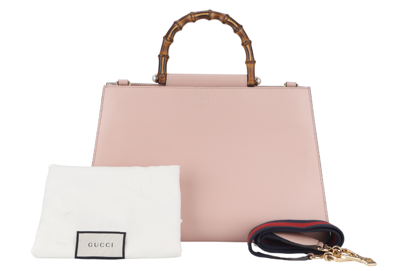 GUCCI NIMFAIR BAMBOO TOP HANDLE ( 453764.213317) LARGE MINI PINK LEATHER GOLD HARDWARE WITH LONG STRAP AND DUST COVER