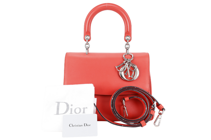 CHRISTIAN DIOR BE DIOR BI-COLOR ORANG, PINK SMOOTH LEATHER SILVER HARDWARE WITH STRAPS, CARD, DUST COVER AND BOX