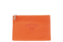 HERMES TROUSSE PLATE PM ORANGE CANVAS SILVER HARDWARE NO DUST COVER