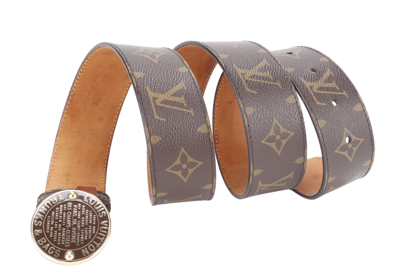 LOUIS VUITTON TRUNKS AND BAGS BELT MONOGRAM COATED CANVAS GOLD HARDWARE NO DUST COVER