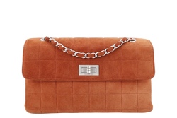 CHANEL CHOCOLATE BAR REISSUE SHOULDER BAG (617xxxx) BROWN SUEDE BRUSHED SILVER HARDWARE NO DUST COVER