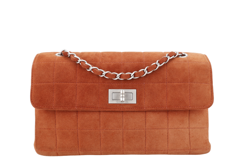 CHANEL CHOCOLATE BAR REISSUE SHOULDER BAG (617xxxx) BROWN SUEDE BRUSHED SILVER HARDWARE NO DUST COVER