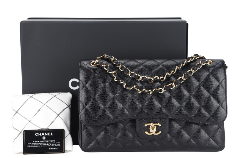 CHANEL CLASSIC FLAP JUMBO (1932xxxx) BLACK GOLD HARDWARE WITH DUST COVER AND BOX