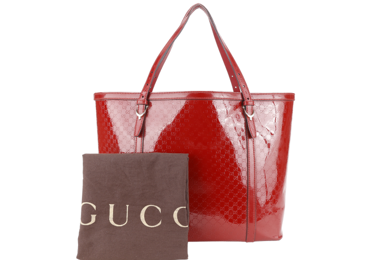 GUCCI RED MICROGUCCISSIMA ENAMEL TOTE BAG GOLD HARDWARE WITH DUST COVER
