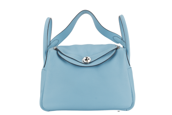 HERMES LINDY 30 BLUE CELESTE CLEMENCE LEATHER PALLADIUM HARDWARE STAMP D (YEAR 2019) WITH DUST COVER