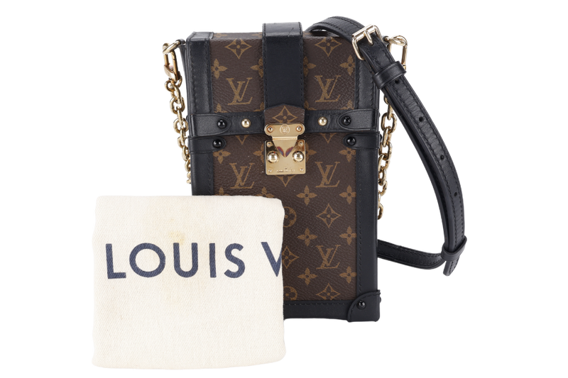 LOUIS VUITTON M63913 POCHETTE TRUNK VERTICALE BROWN MONOGRAM CANVAS GOLD HARDWARE WITH DUST COVER