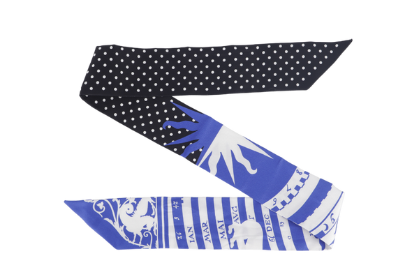 hermes silk twilly black polka dots w-blue white strap