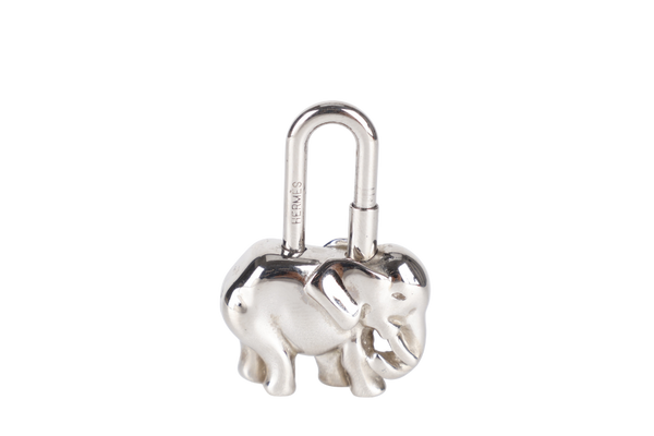 HERMES SILVER PLATED ELEPHANT LOCK CHARM WITH BOX