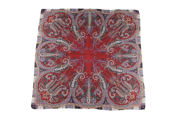 ETRO DAMASK SCARF 90CM RED PURPLE SILK