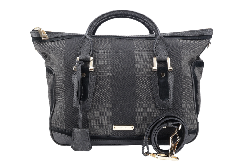 BURBERRY BLACK CHECKERED CANVAS GOLD HARDWARE TOTE BAG WITH STRAPS WITH STRAPS AND NO DUST COVER