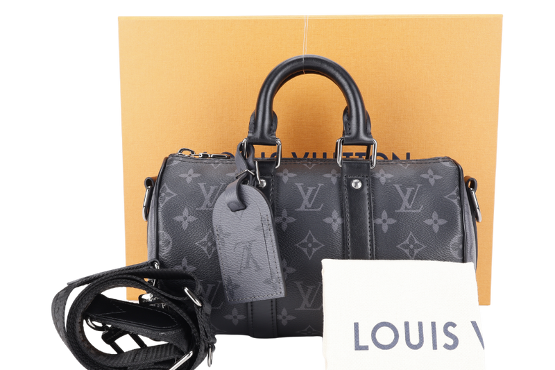 LOUIS VUITTON M46271 SPEEDY BANDOULIERE 25 MONOGRAM ECLIPSE CANVAS SILVER HARDWARE WITH STRAPS, DUST COVER AND BOX