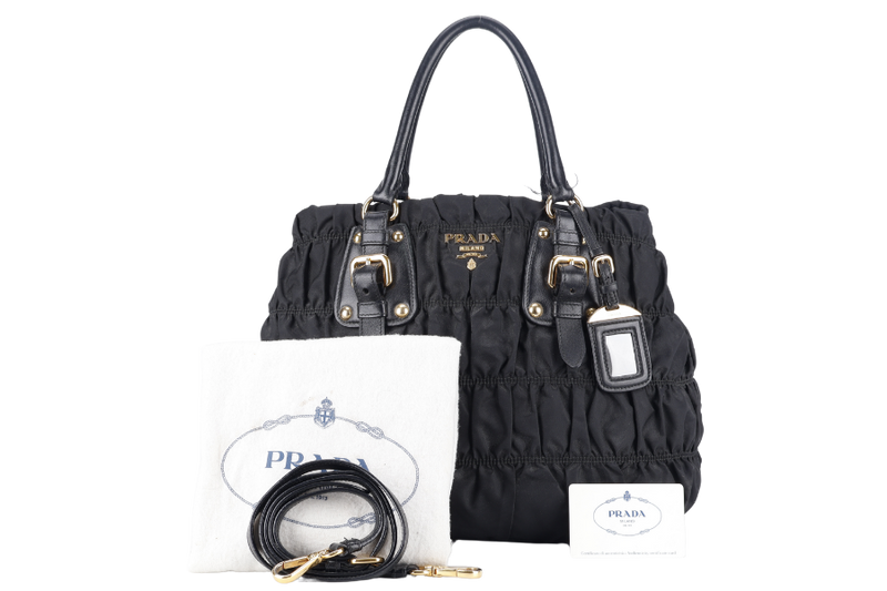 PRADA IBG805 BLACK GAUFRE NYLON BAG WITH STRAPS, CARD AND DUST COVER