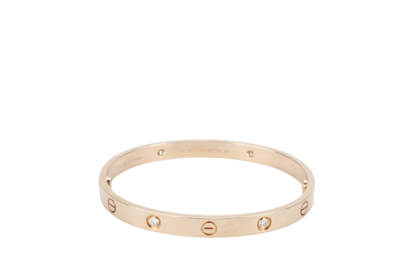 CARTIER DIAMOND LOVE BRACELET ROSE GOLD WITH 4 DIAMONDS (SIZE 18) WITH BOX AND BOOKLET
