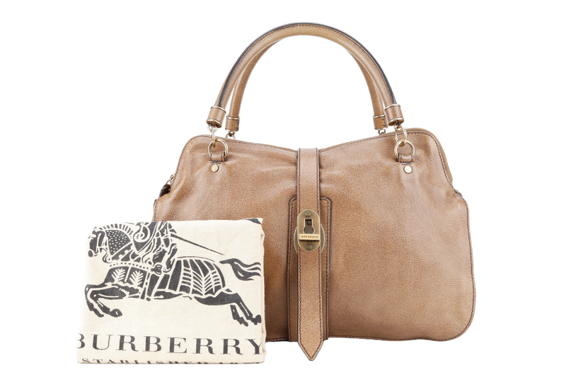BURBERRY TOTE BAG BRONZER LEATHER GOLD HARDWARE WITH DUST COVER