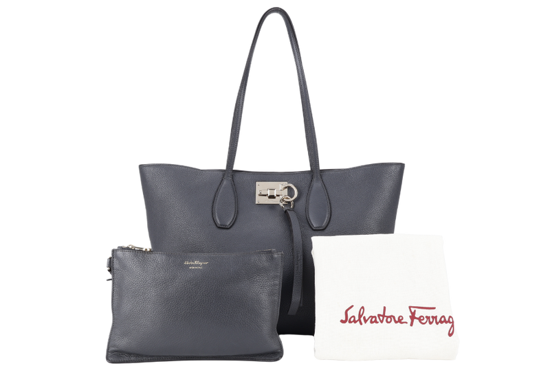 SALVATORE FERRAGAMO STUDIO TOTE BAG GRAY LEATHER GOLD HARDWARE NO DUST COVER