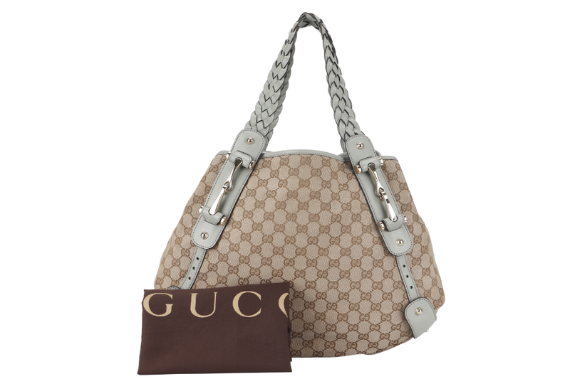 GUCCI GG MEDIUM HOBO BAG (137621) GREY CANVAS SILVER HARDWARE WITH DUST COVER