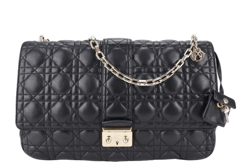 CHRISTIAN DIOR NEW LOCK FLAP BAG BLACK LAMBSKIN LEATHER GOLD HARDWARE WITH KEYS NO DUST COVER