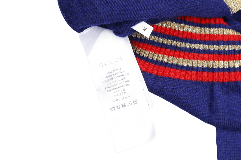 GUCCI INTARSIA CUBE SWEATER KNIT NAVY WOOL &amp; CASHMERE-BLEND