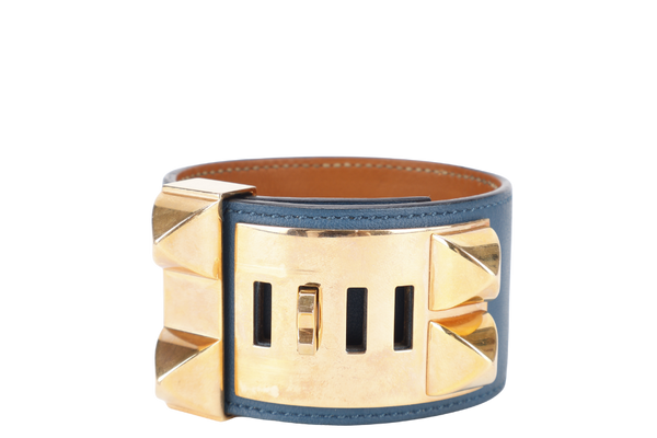 HERMES CDC BRACELET BLUE COLVERT SWIFT LEATHER WITH GOLD HARDWARE STAMP R (YEAR 2014) WITH BOX